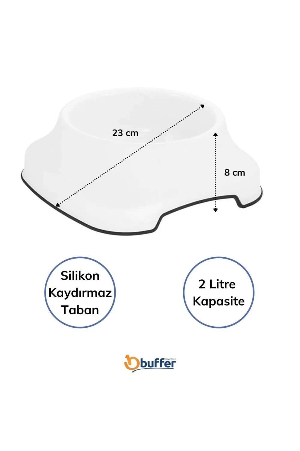 Silikon Kaydırmaz Taban Plastik Kedi Ve Köpek Mama Ve Su Kabı 2 L