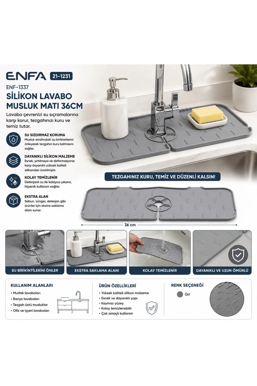 Silikon Lavabo Musluk Matı 36cm