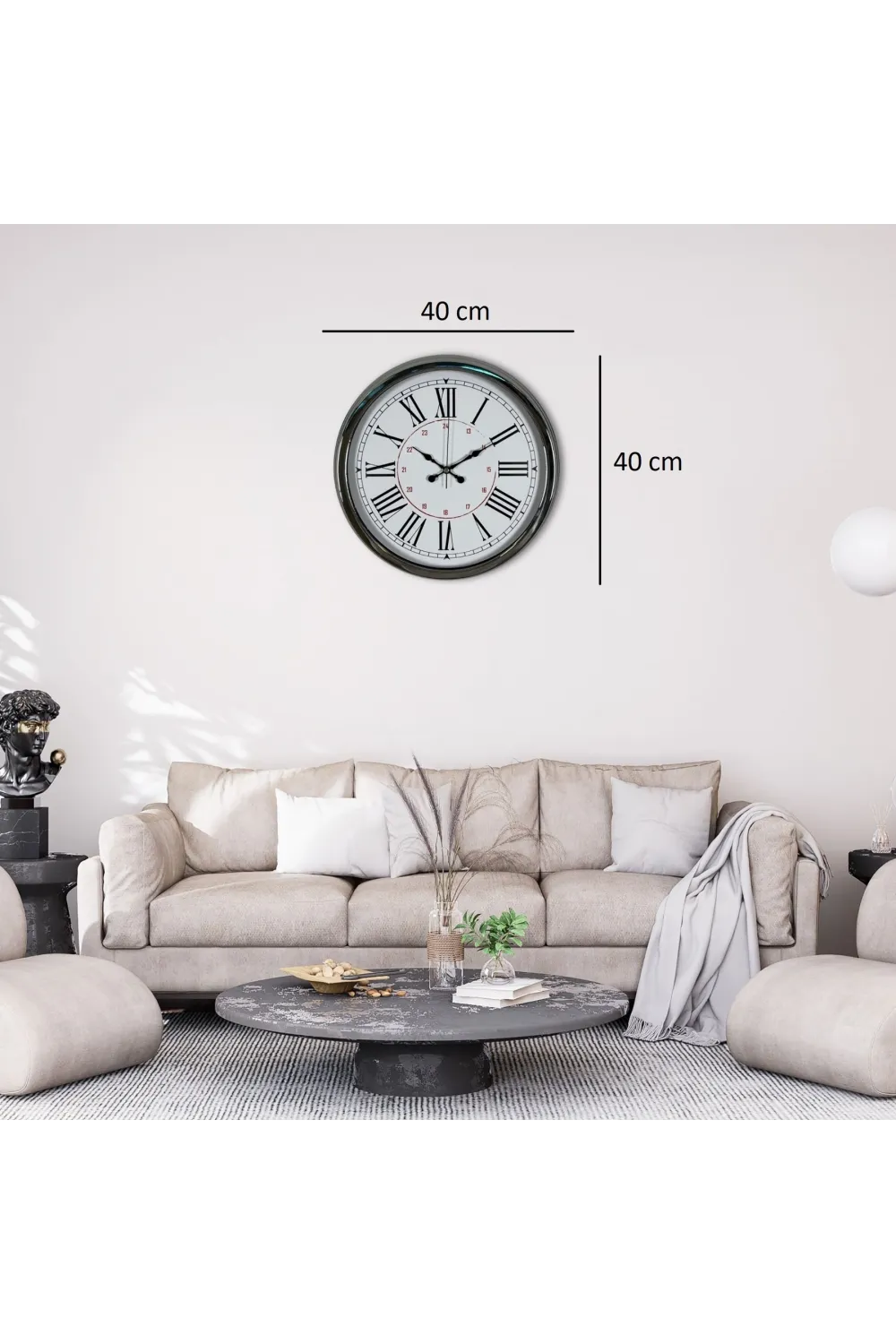Silver Elegance 40 Cm Krom Metal Duvar Saati