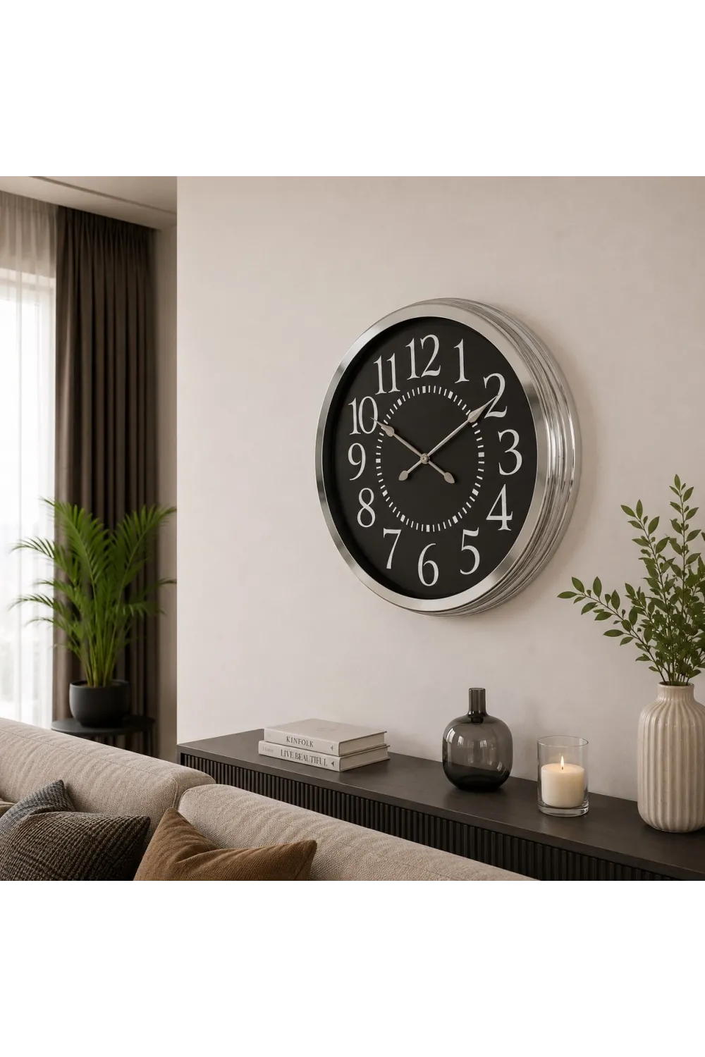 Silver Elegance Dekoratif 60 x 60 Cm Metal Duvar Saati