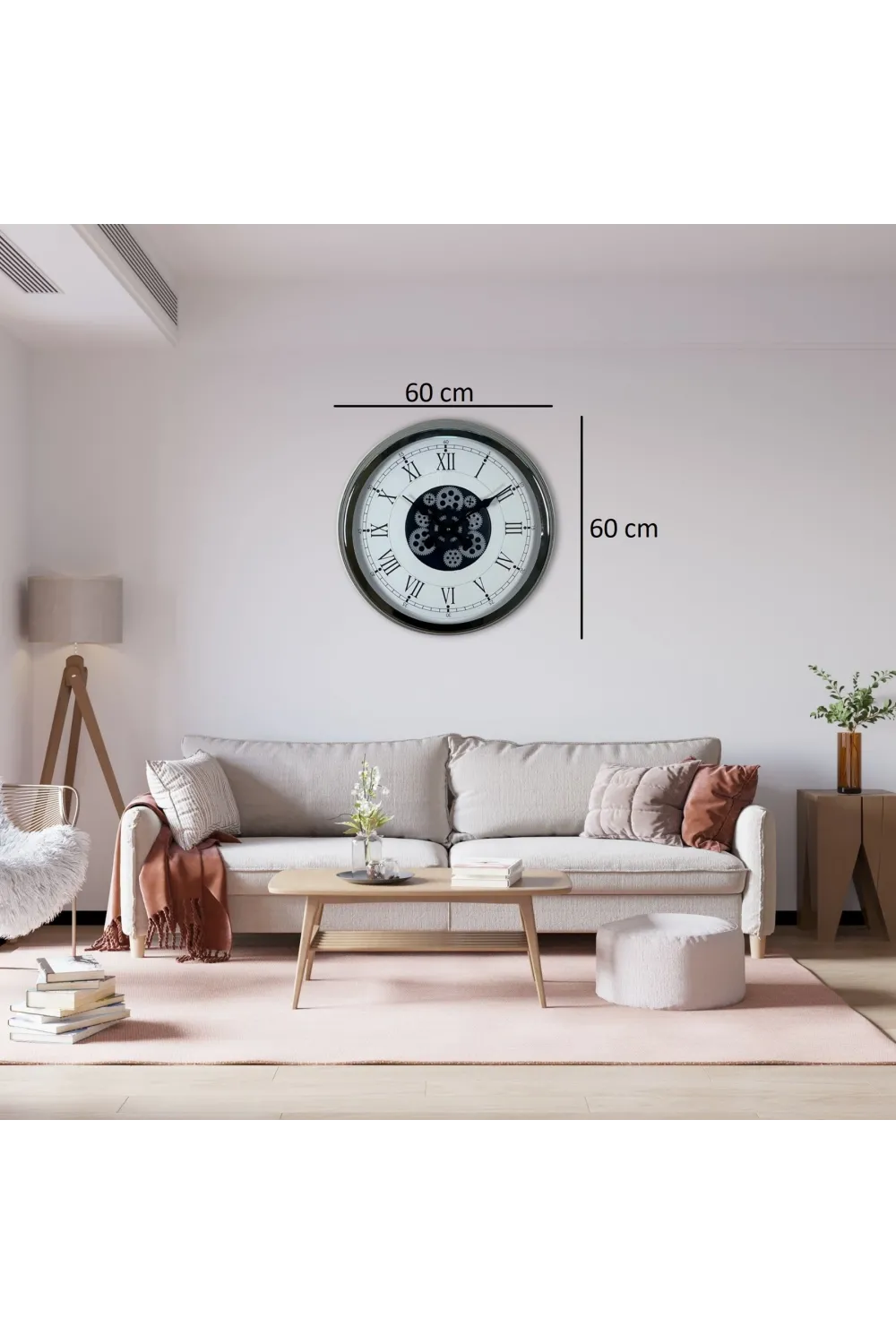 Silver Empire 60 Cm Çarklı Krom Duvar Saati