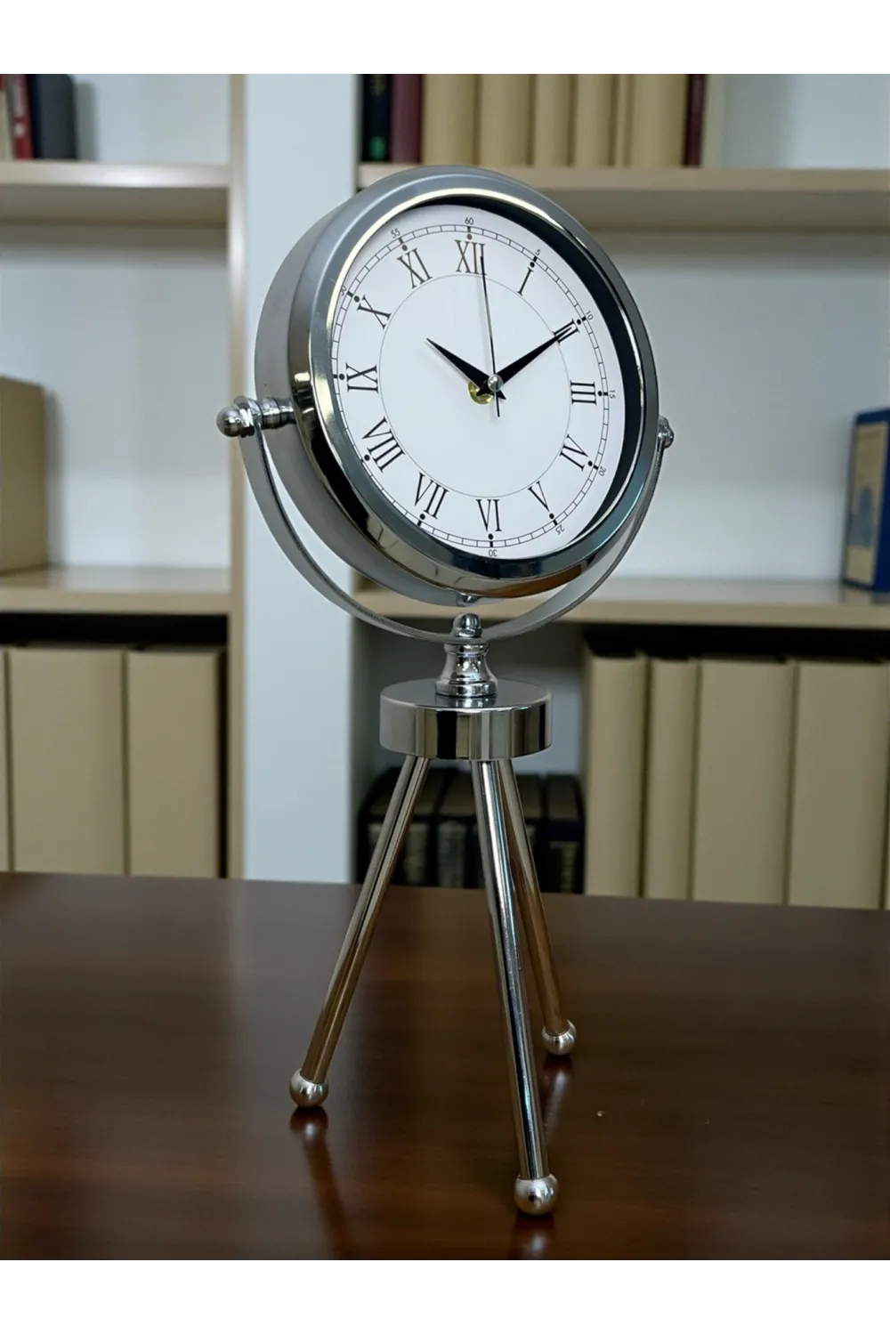 Silver Heritage Üç Ayaklı Krom Metal Masa Saati