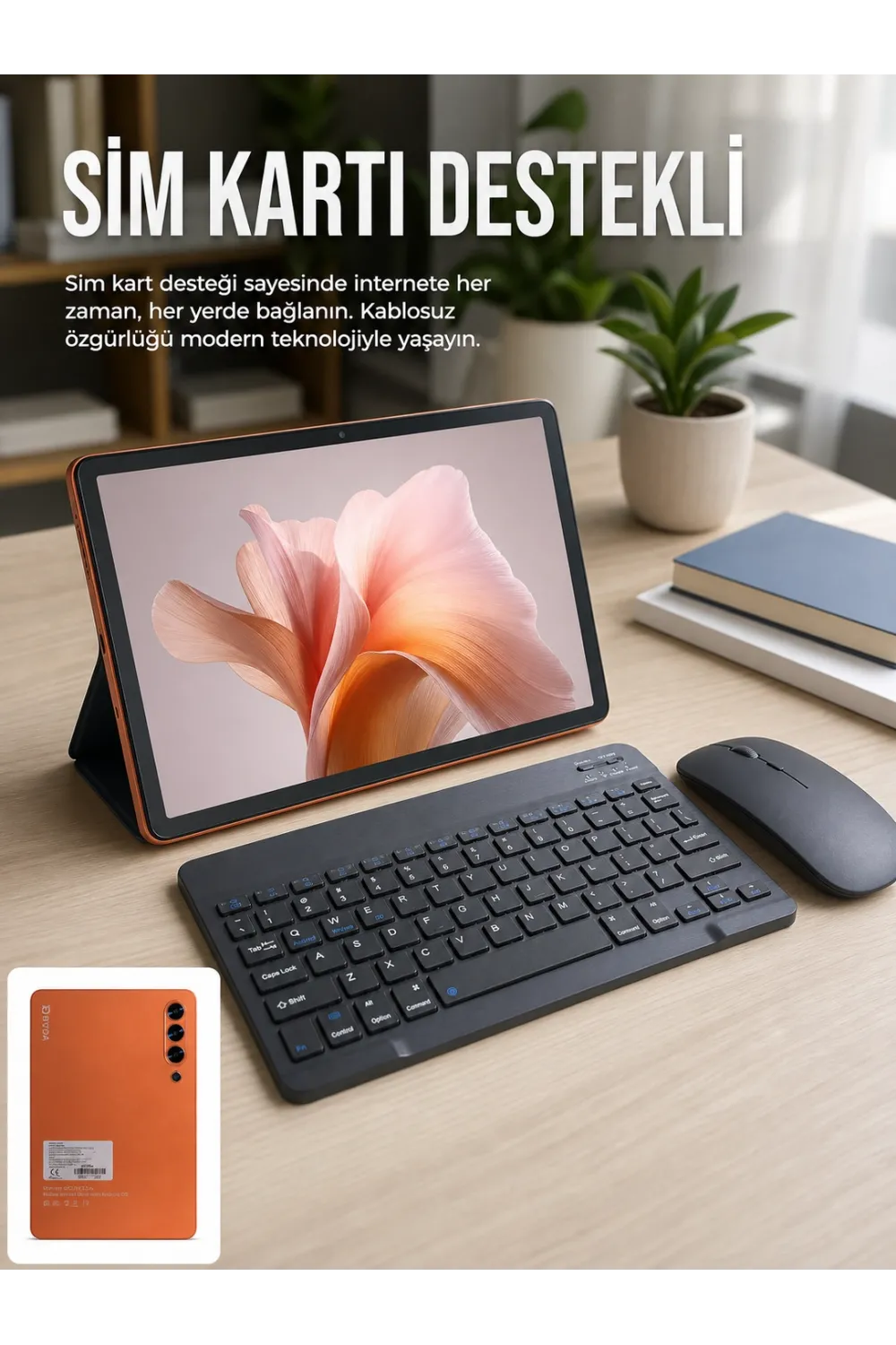 Sım Kart Destekli Android Tablet Bluetooth Klavye Ve Kablosuz Mouse Seti Geniş Ekran Taşınabilir Tasarım