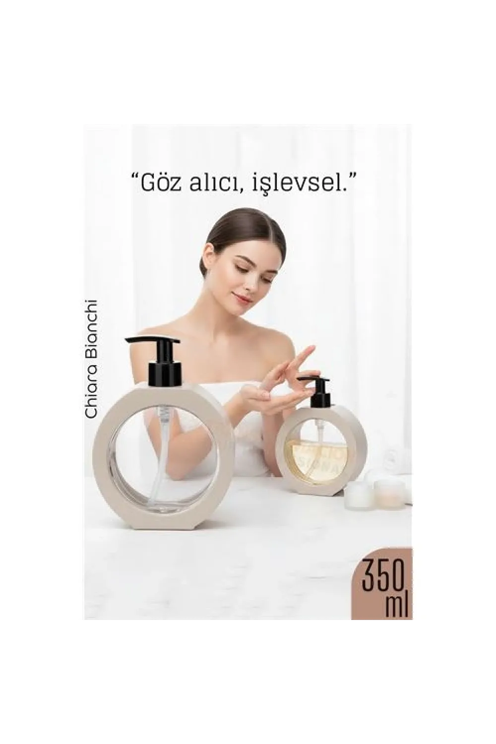 Sıvı Sabunluk – Bej Renk, 350 ml,  Modern Tasarım 722349