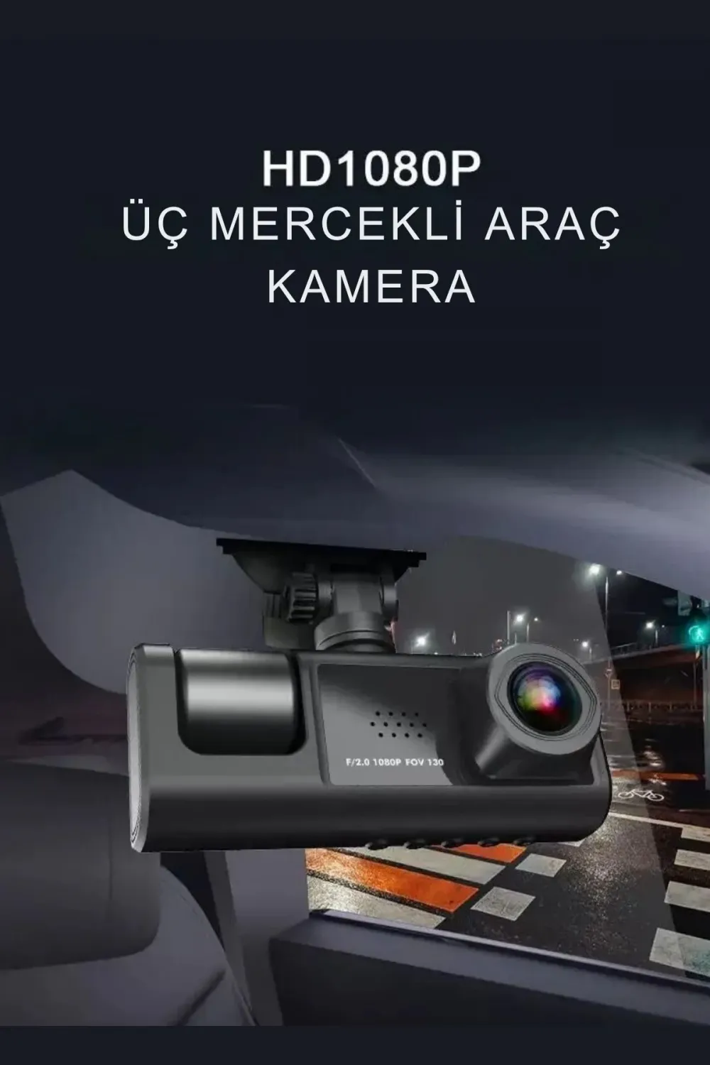 Siyah 1080p Araç İçi 3 Kameralı Lcd Ekranlı Gece Görüşlü , G-sensör , Geri Görüş Kamera
