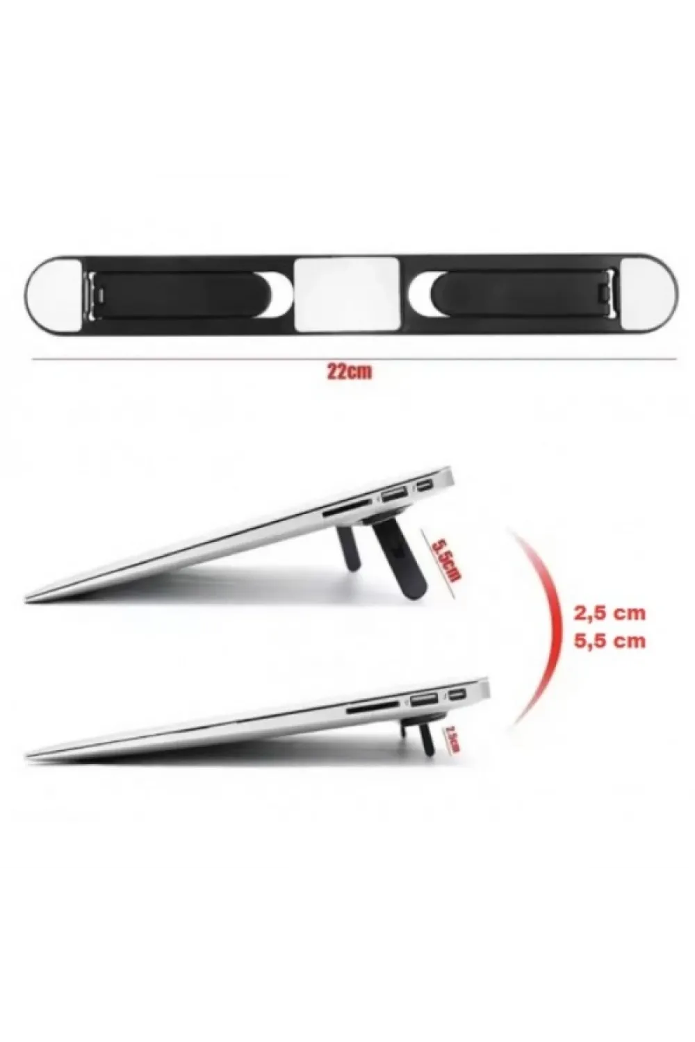 Siyah 2 Kademeli Katlanabilir ve Yapışkanlı Laptop Standı