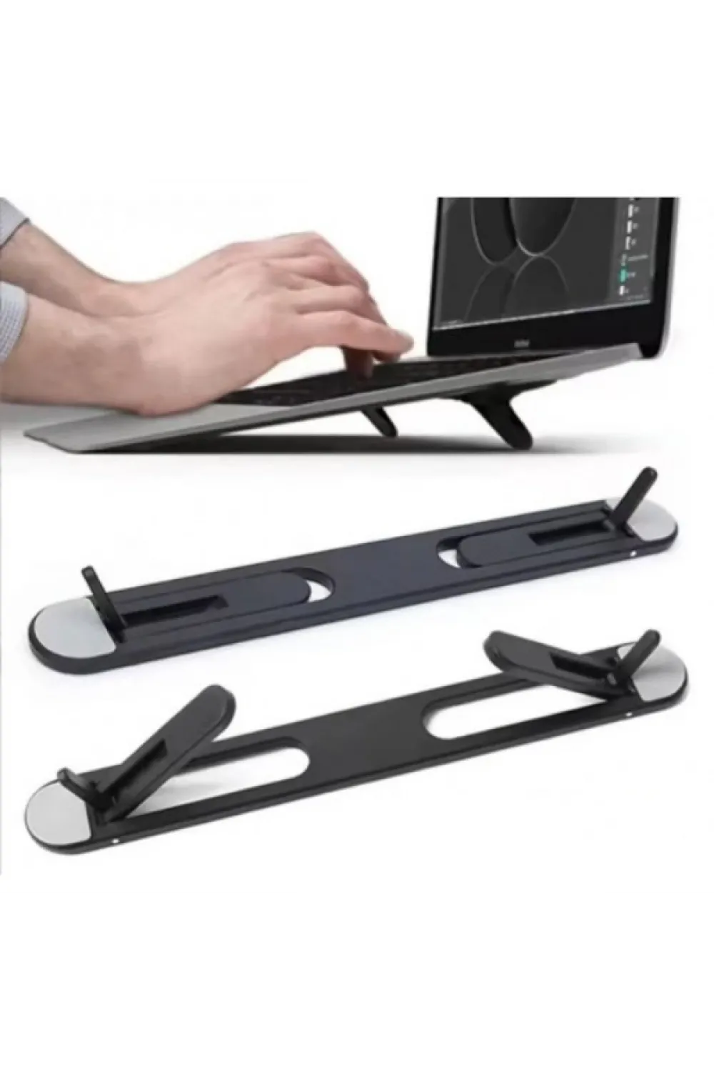 Siyah 2 Kademeli Katlanabilir ve Yapışkanlı Laptop Standı