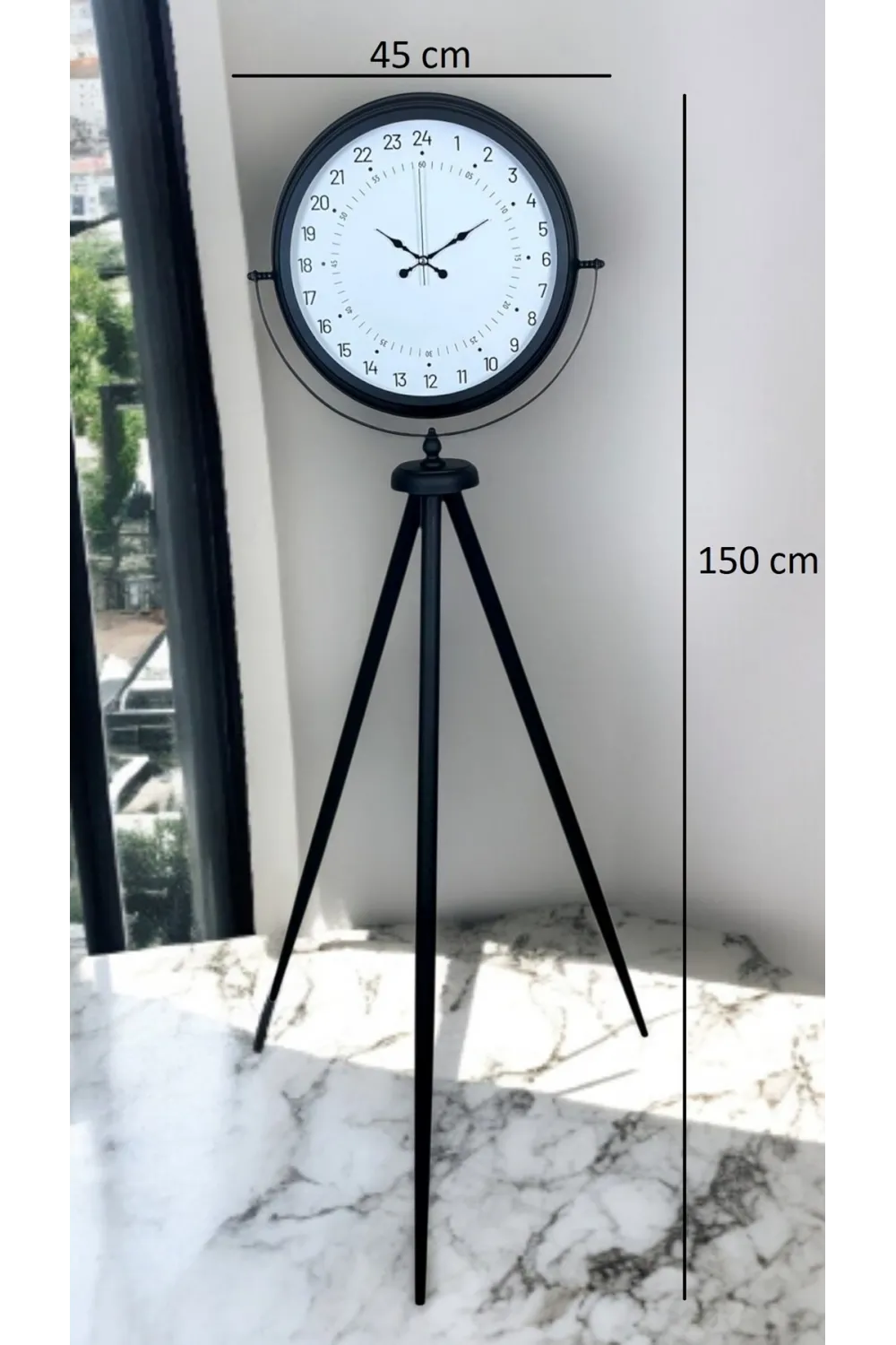 Siyah 24 Saat Göstergeli Özel Tasarım Tripod Ayaklı Saat