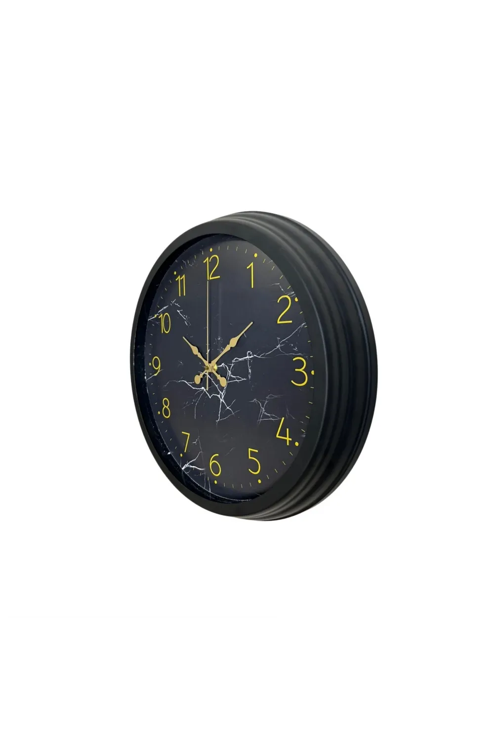 Siyah 40 Cm Mermer Desenli Metal Duvar Saati