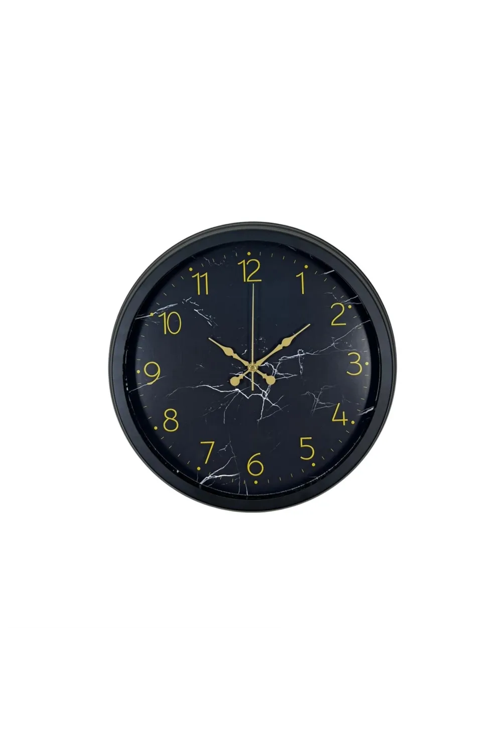 Siyah 40 Cm Mermer Desenli Metal Duvar Saati