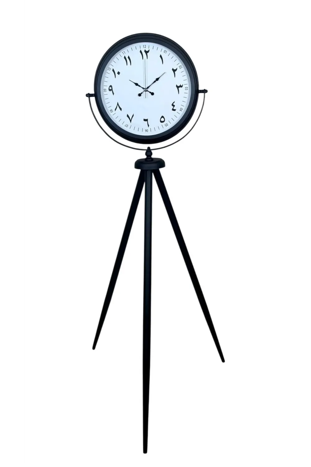 Siyah Arap Rakamlı Sıradışı Tasarım Tripod Ayaklı Saat