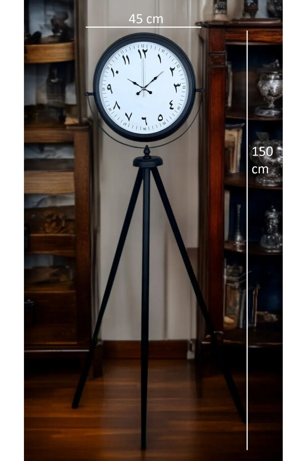 Siyah Arap Rakamlı Sıradışı Tasarım Tripod Ayaklı Saat