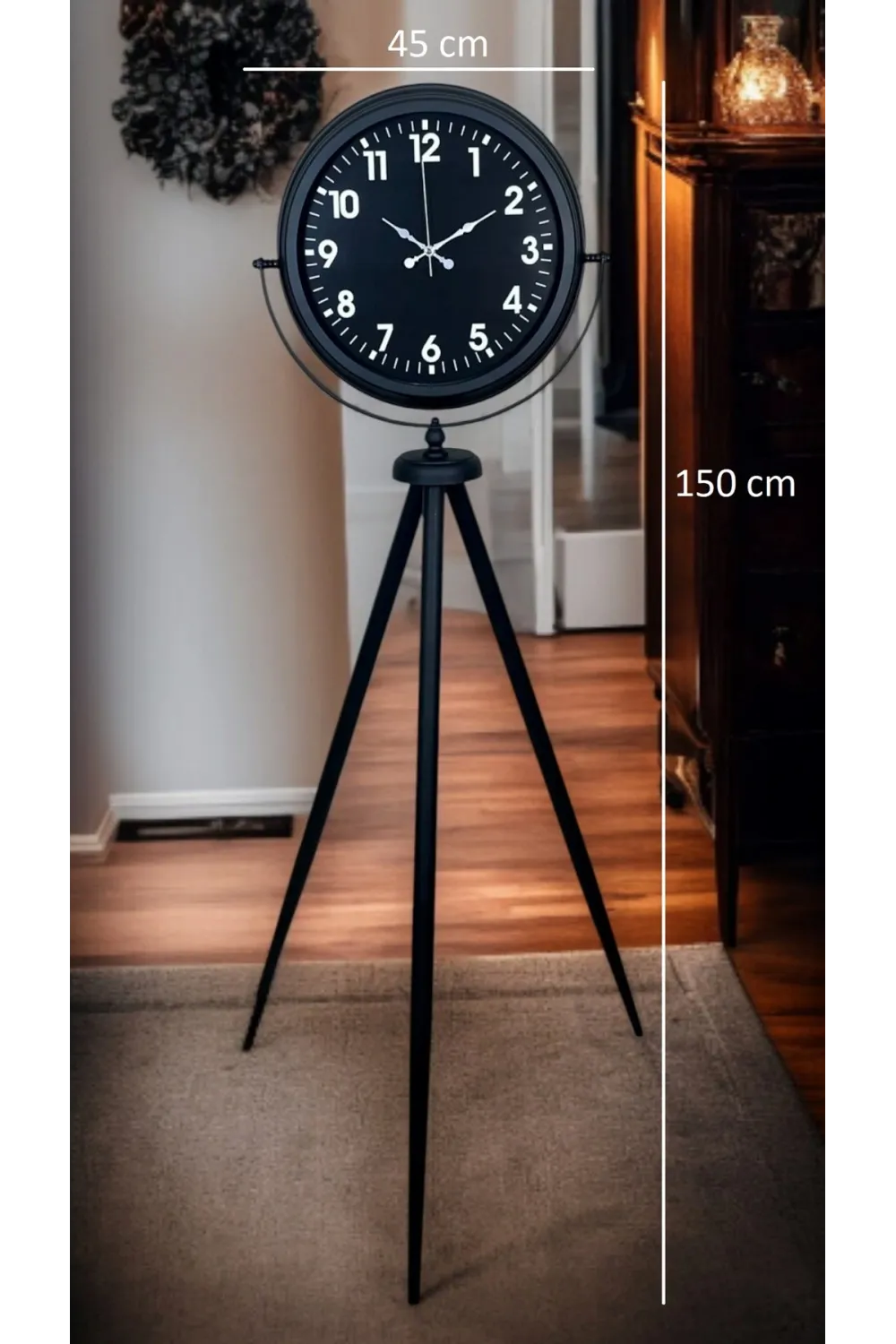 Siyah Asil Standart Stil Tripod Ayaklı Saat