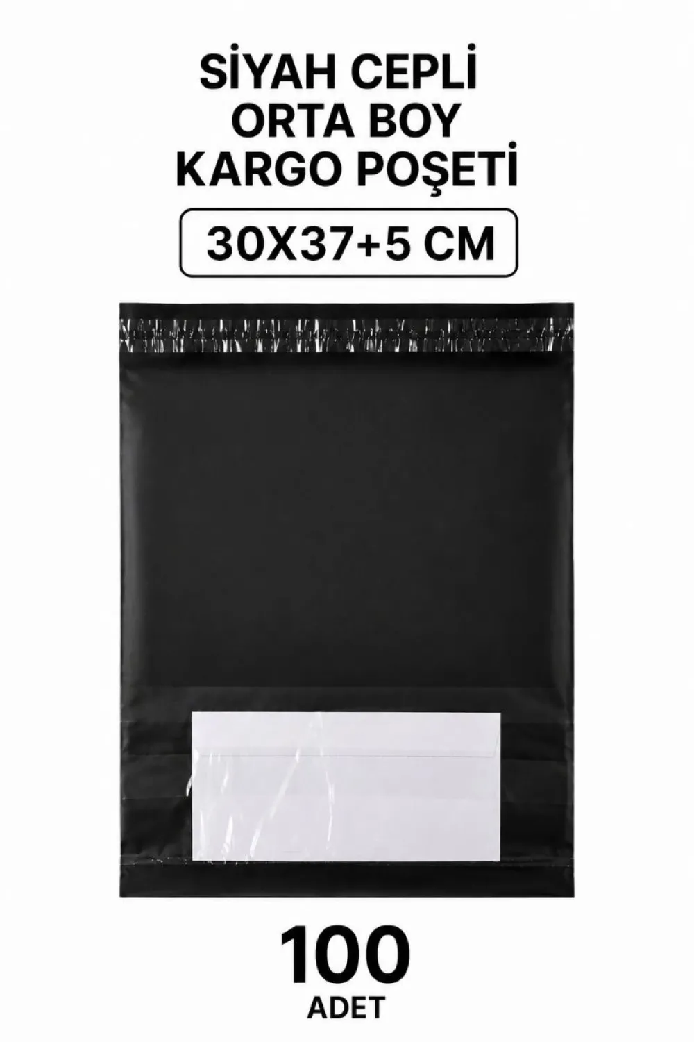 Siyah Cepli Orta Boy Kargo Poşeti 30x37+5 Cm 100 Adet
