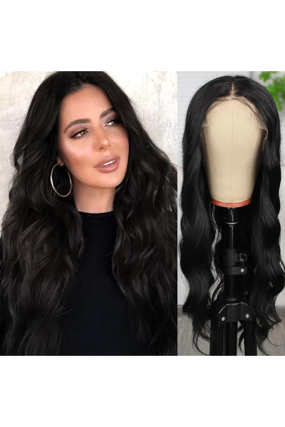 Siyah Dalgalı Fiber Sentetik Tül Peruk