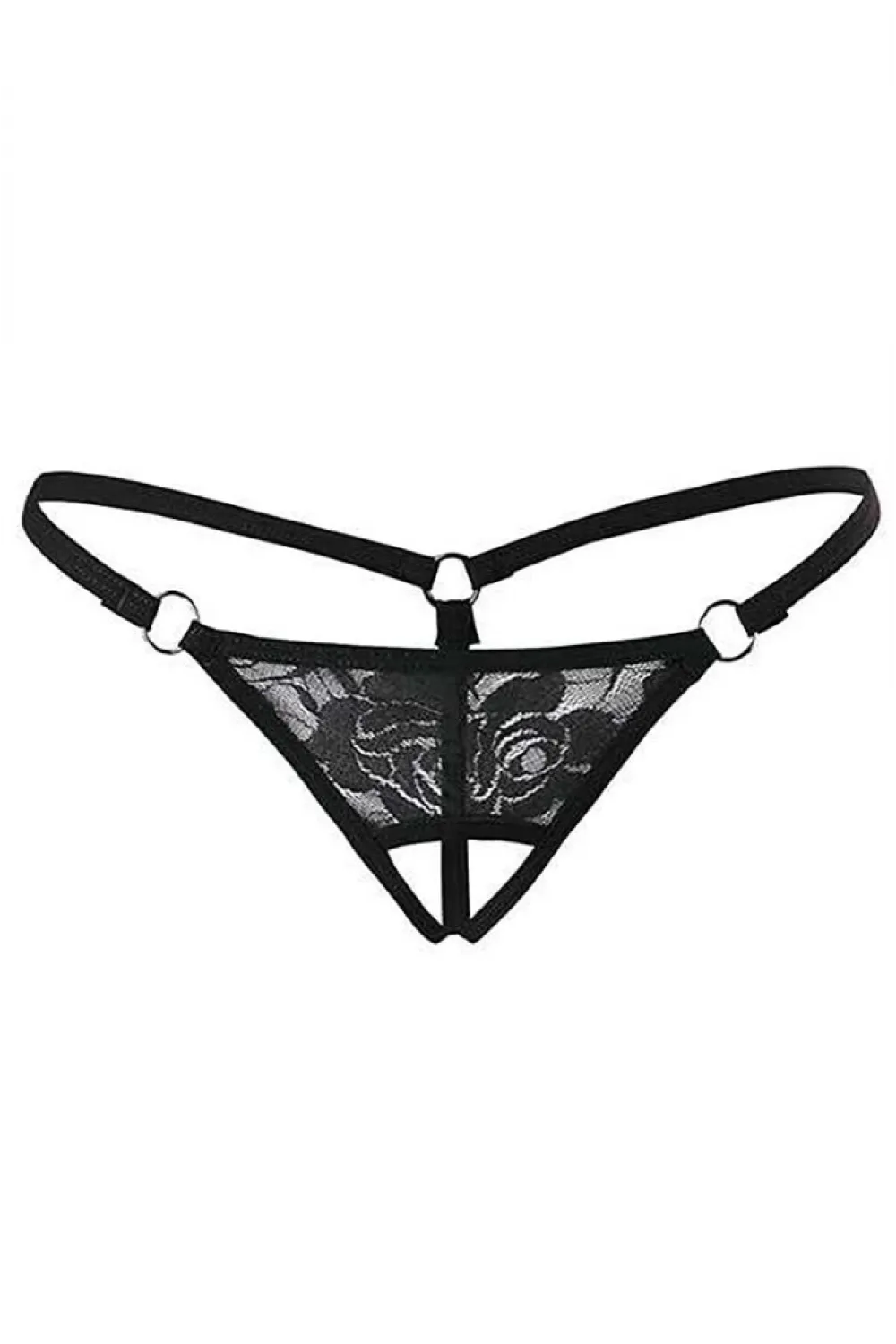 Siyah Dantelli Özel Bölgesi Açık G-String IEG1167
