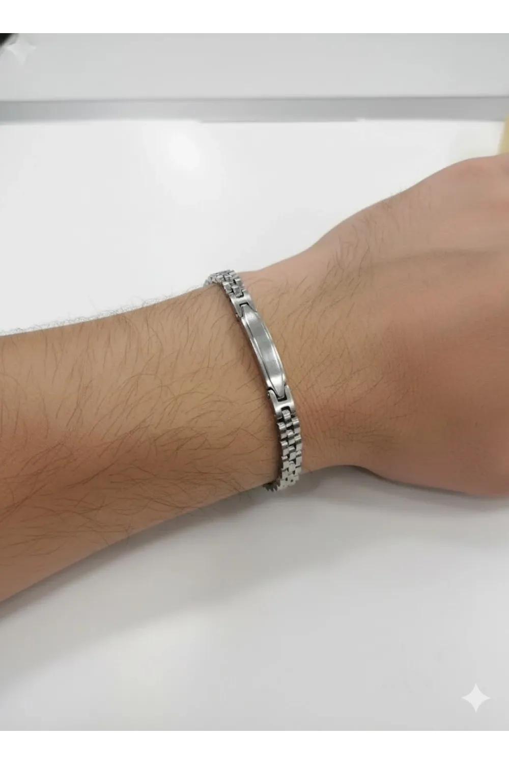 Siyah Deri / Çelik  Erkek Deri Bileklik 20 Cm  - Ebl0034