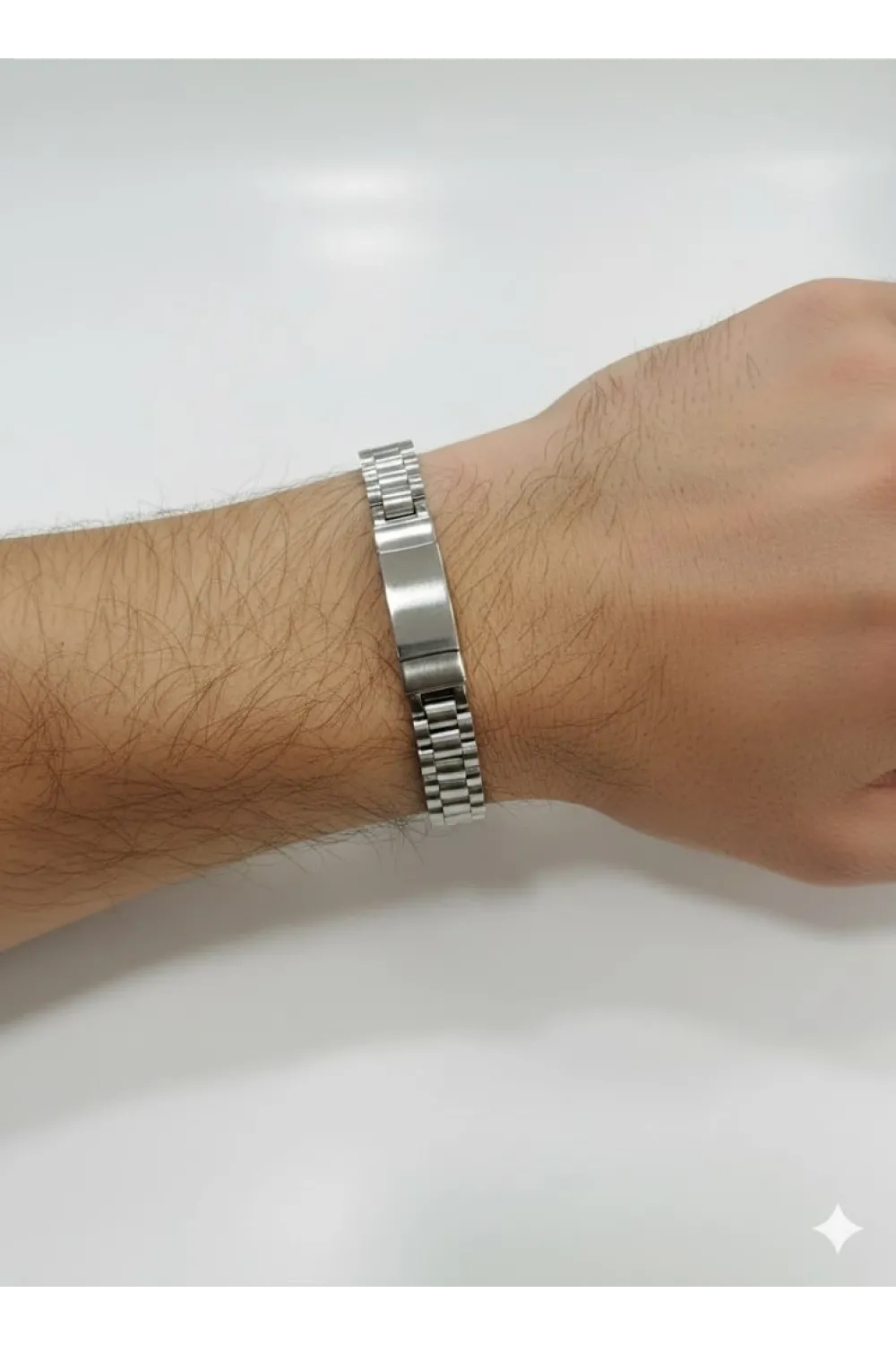 Siyah Deri / Çelik  Erkek Deri Bileklik 20 Cm  - Ebl0036