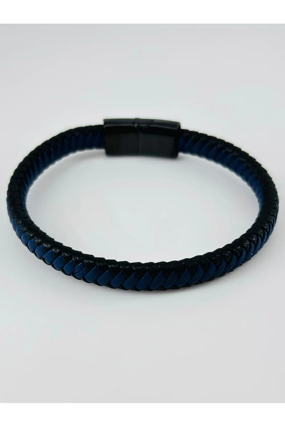 Siyah Deri / Çelik  Erkek Deri Bileklik 20 Cm  - Ebl0059