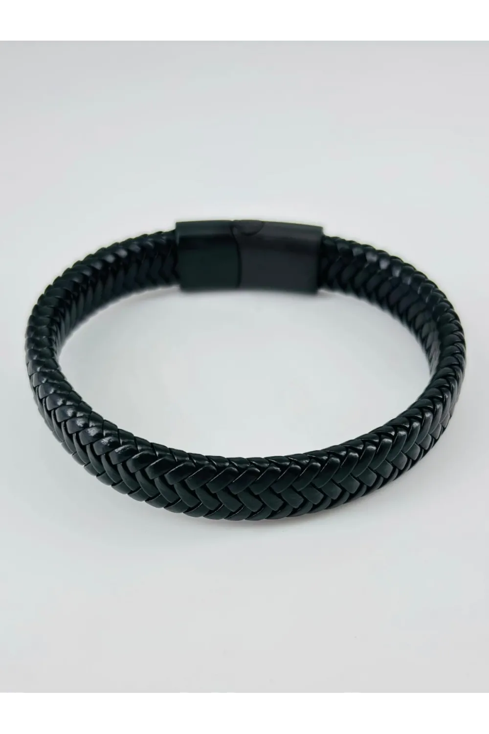 Siyah Deri / Çelik  Erkek Deri Bileklik 20 Cm  - Ebl0065