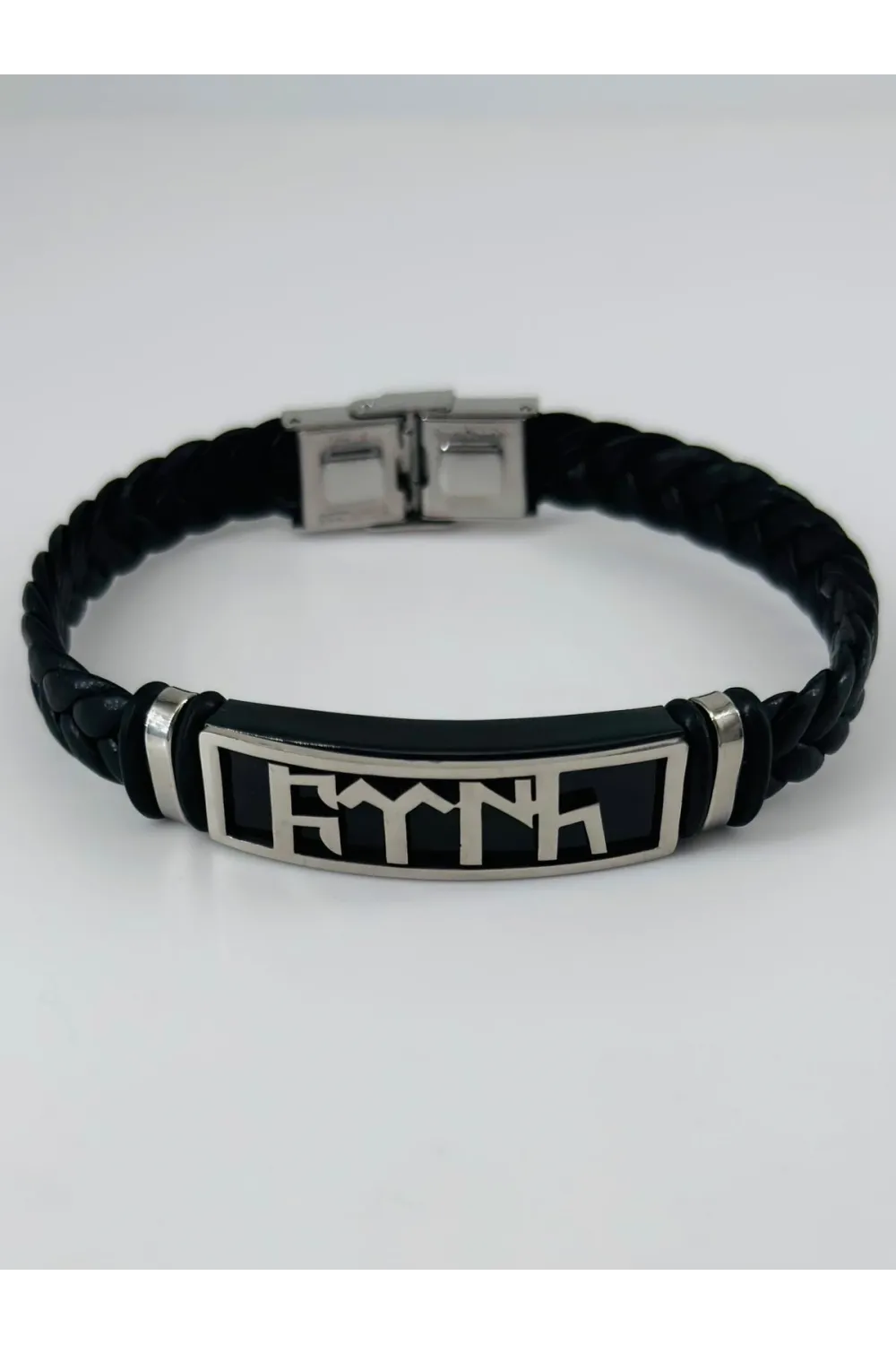 Siyah Deri / Çelik  Erkek Deri Bileklik 20 Cm  - Ebl0085