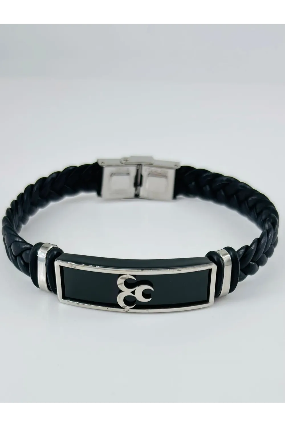 Siyah Deri / Çelik  Erkek Deri Bileklik 20 Cm  - Ebl0121