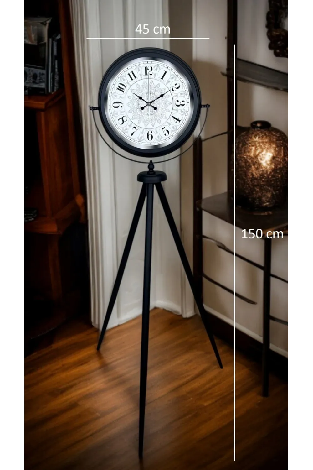 Siyah Desenli Şık Tripod Ayaklı Saat