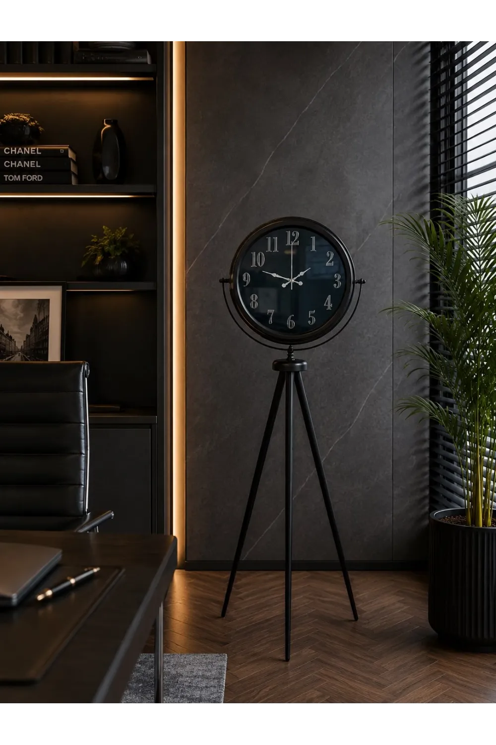 Siyah Elegance Aynalı Tripod 150 x 45 Cm Ayaklı Saat
