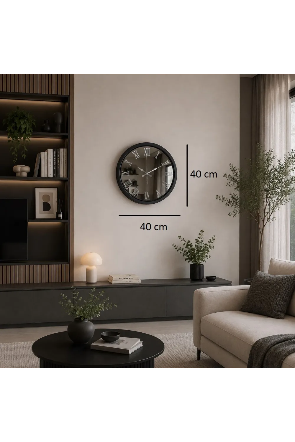 Siyah Imperial Aynalı 40 x 40 Cm Duvar Saati