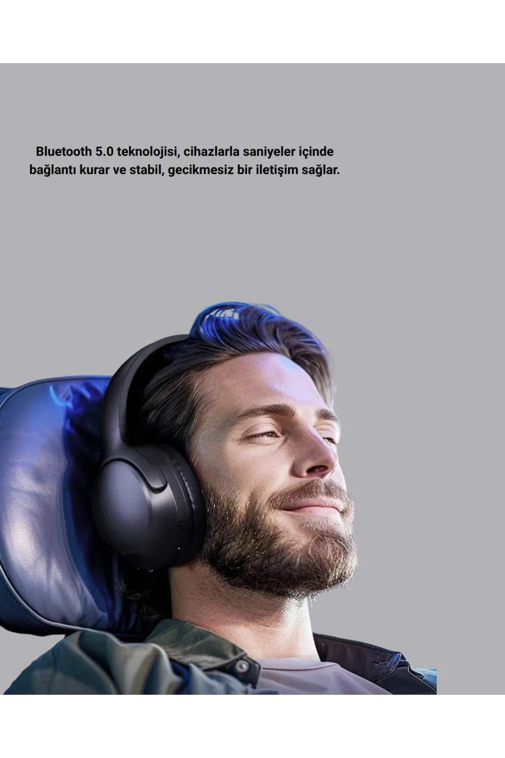 Siyah Kablosuz Bluetooth Kulaklık 300 Mah Hızlı Şarj Katlanabilir Pedli
