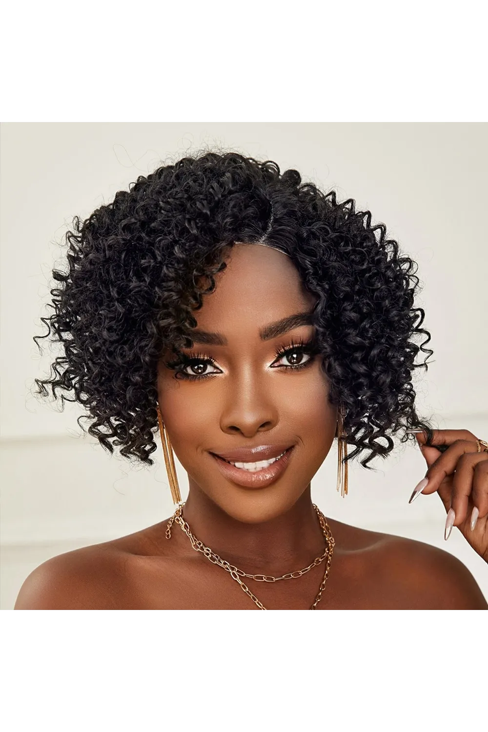 Siyah Kısa Afro Yan Tül Peruk