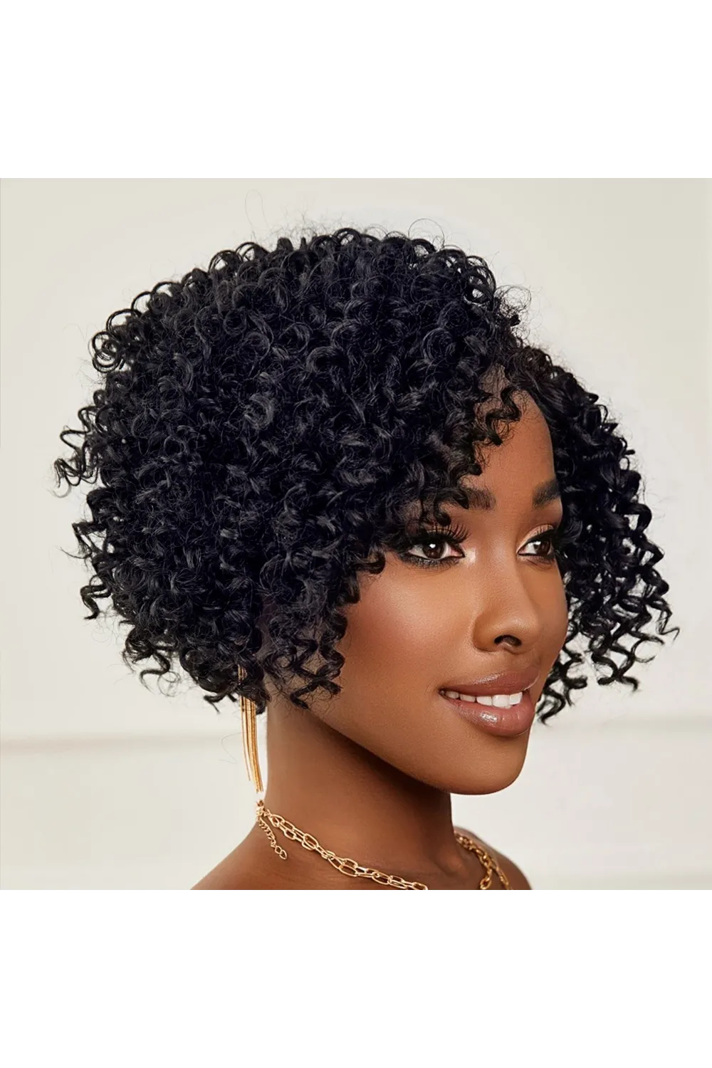 Siyah Kısa Afro Yan Tül Peruk