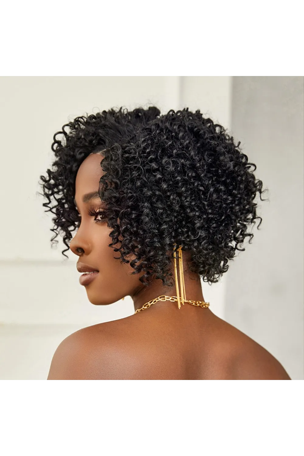 Siyah Kısa Afro Yan Tül Peruk