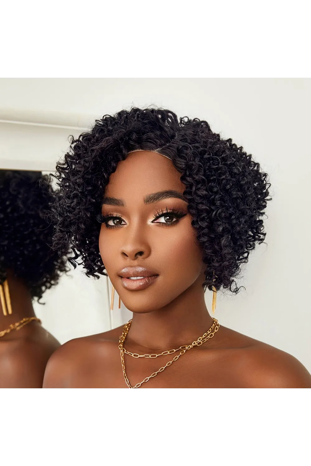Siyah Kısa Afro Yan Tül Peruk