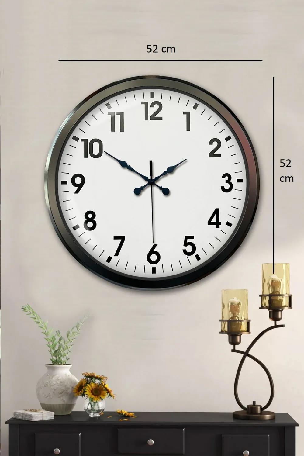 Siyah Klasik 52 Cm Modern Duvar Saati