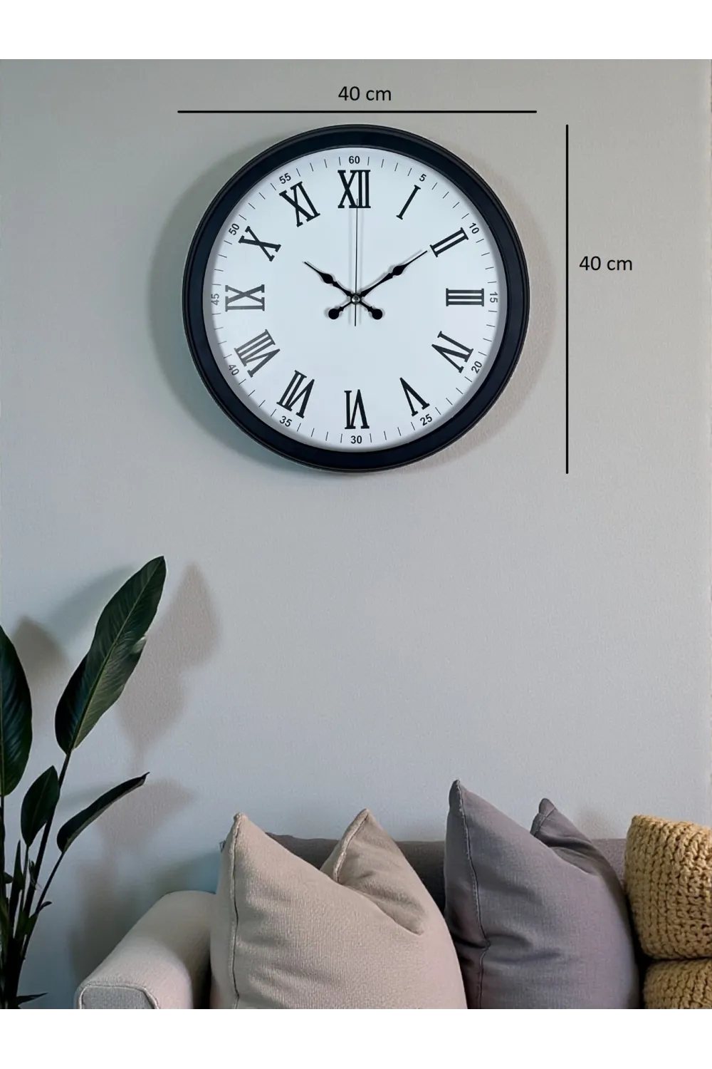 Siyah Klasik & Şık 40 Cm Metal Duvar Saati