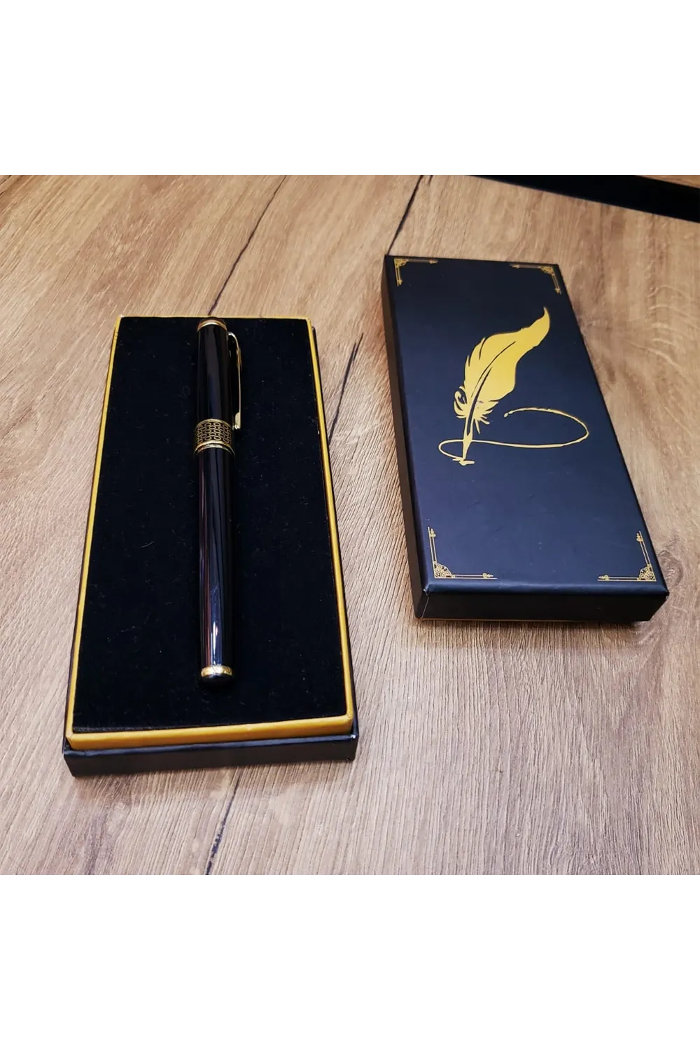 Siyah Kutulu Yaldız Desenli Metal Roller Kalem Seti