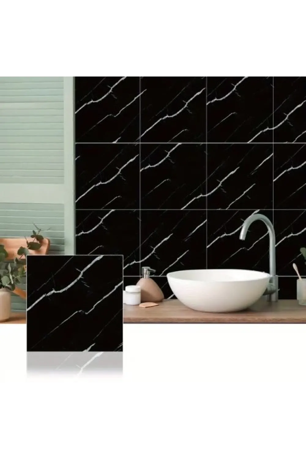 SİYAH MERMER DESENLİ ALÜMİNYUM PLASTİK DUVAR STİCKER (30*30)