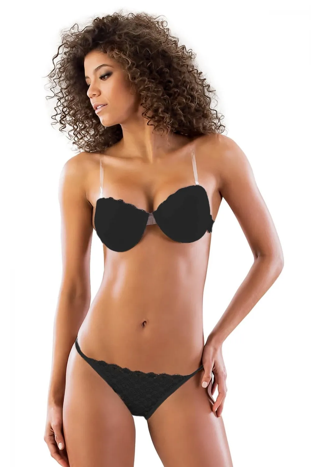 ieg™ SİYAH MI  2722 Strablez Sırtı Şeffaf Sütyen Takım Push-up