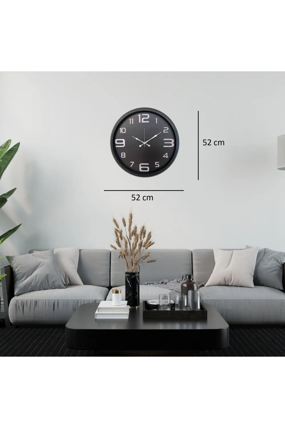 Siyah Modern 52 x 52 Cm Duvar Saati
