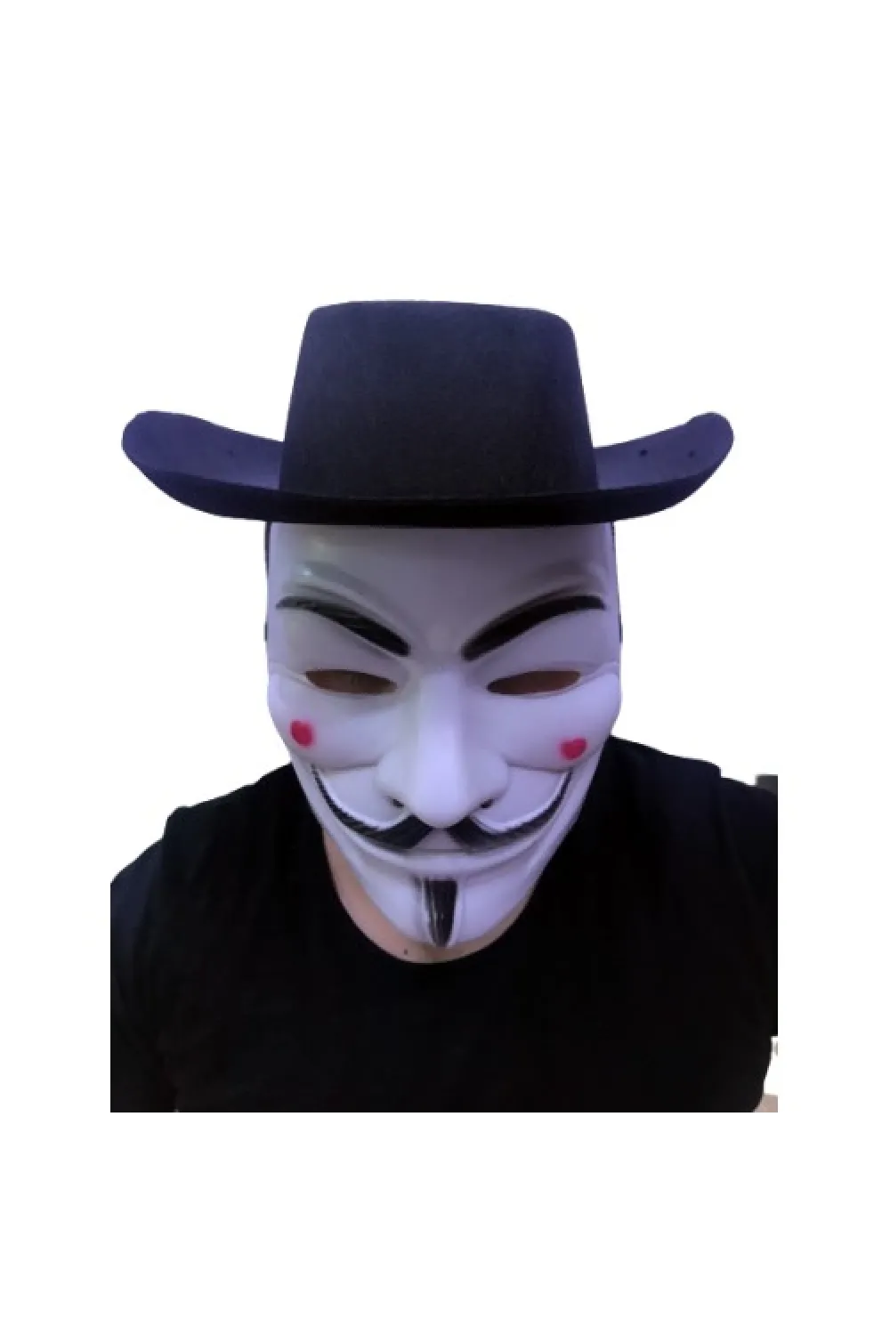 Siyah Renkli Delikli Çocuk Boy Vendetta Şapkası ve Vendetta Maskesi