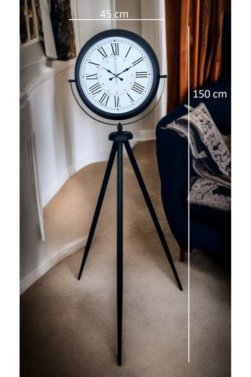 Siyah Roma Rakamlı Lüks Tasarım Tripod Ayaklı Saat