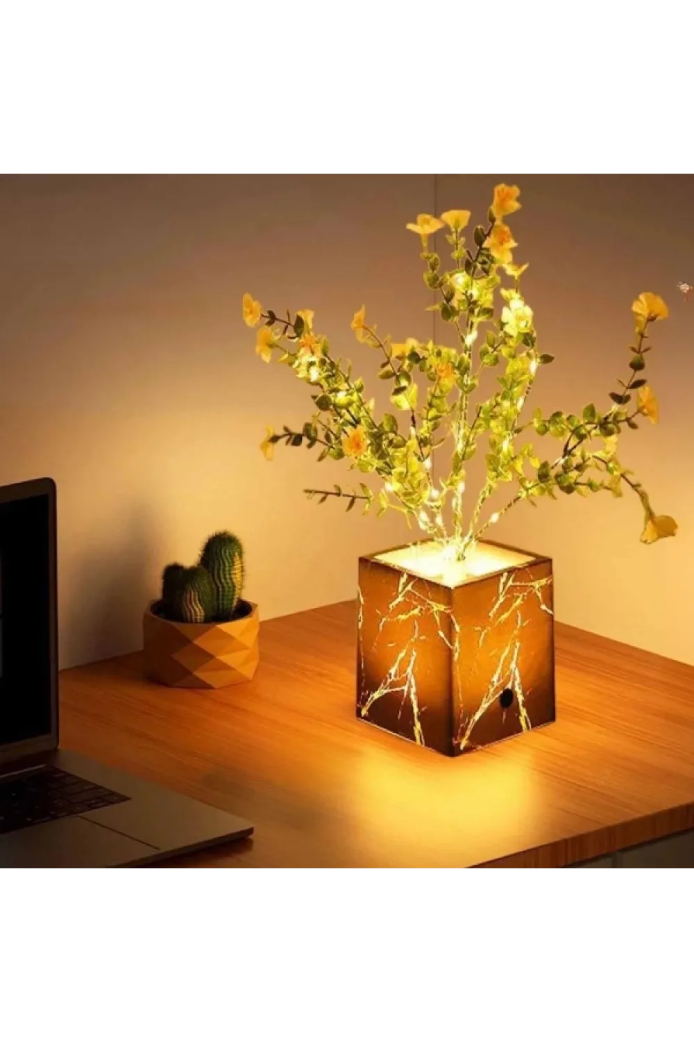 Siyah Saksılı LED Yapay Çiçek