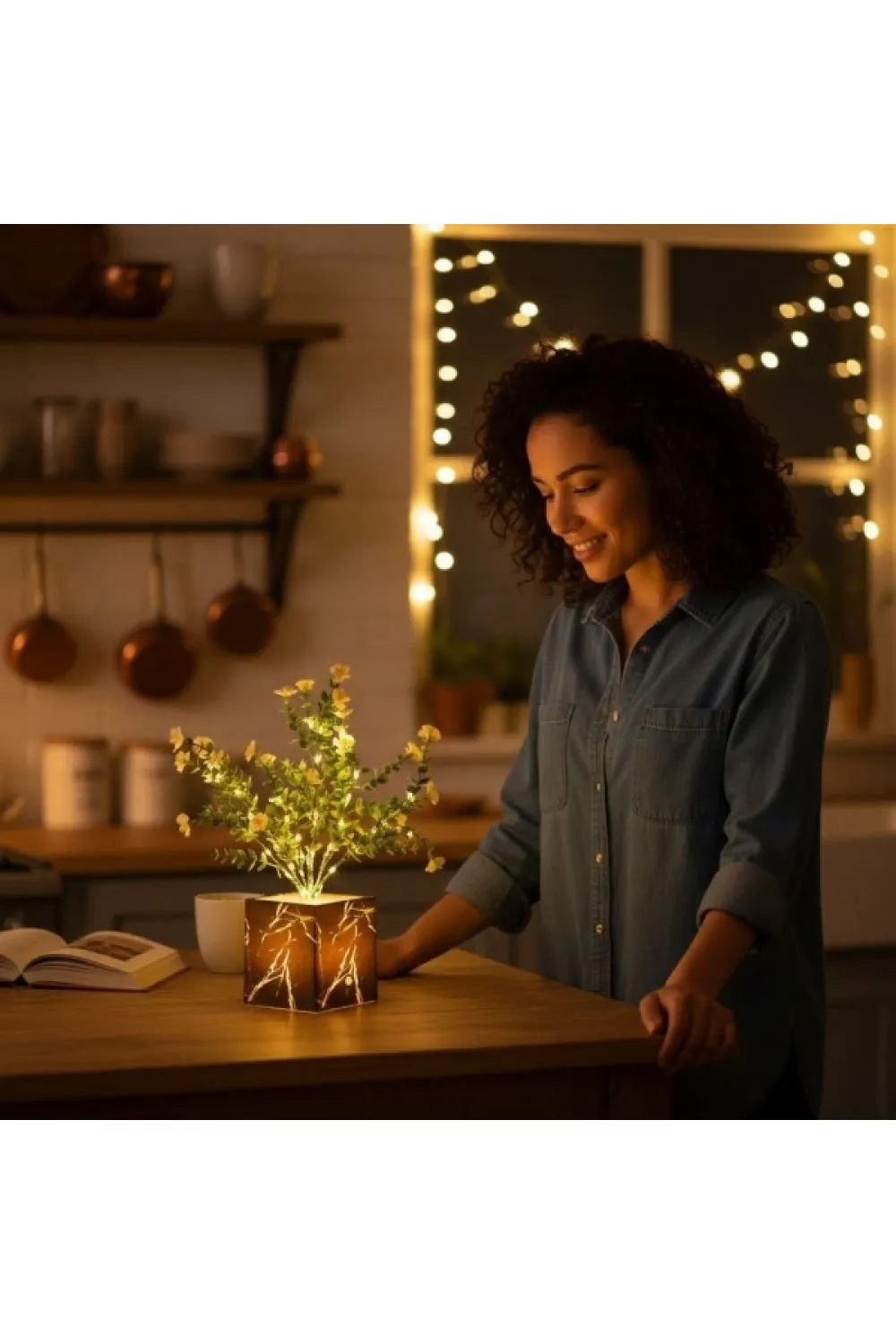 Siyah Saksılı LED Yapay Çiçek