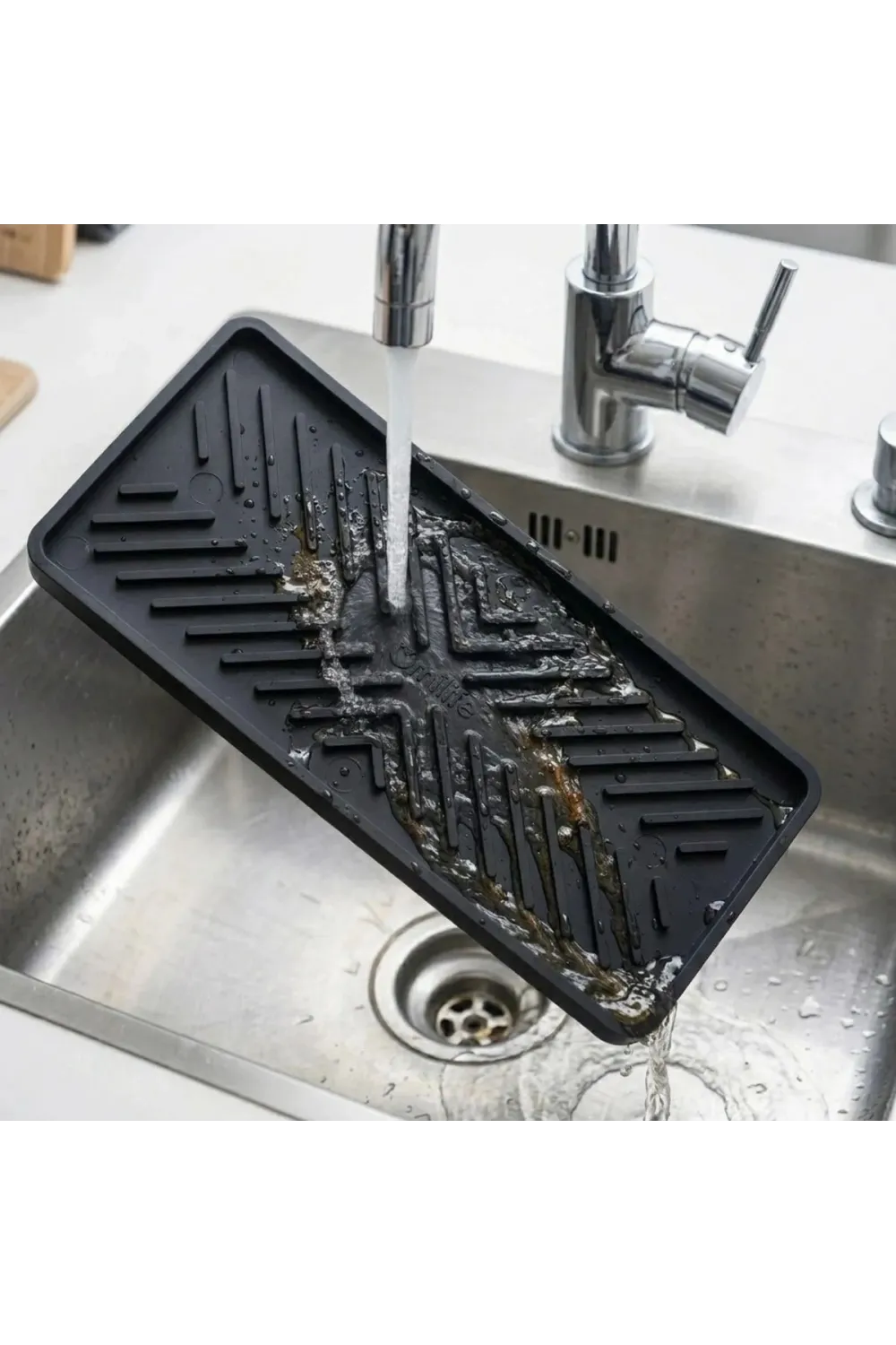 Siyah Silikon Yağdanlık Altlığı – Kaydırmaz Mutfak Organizer 23x10 cm