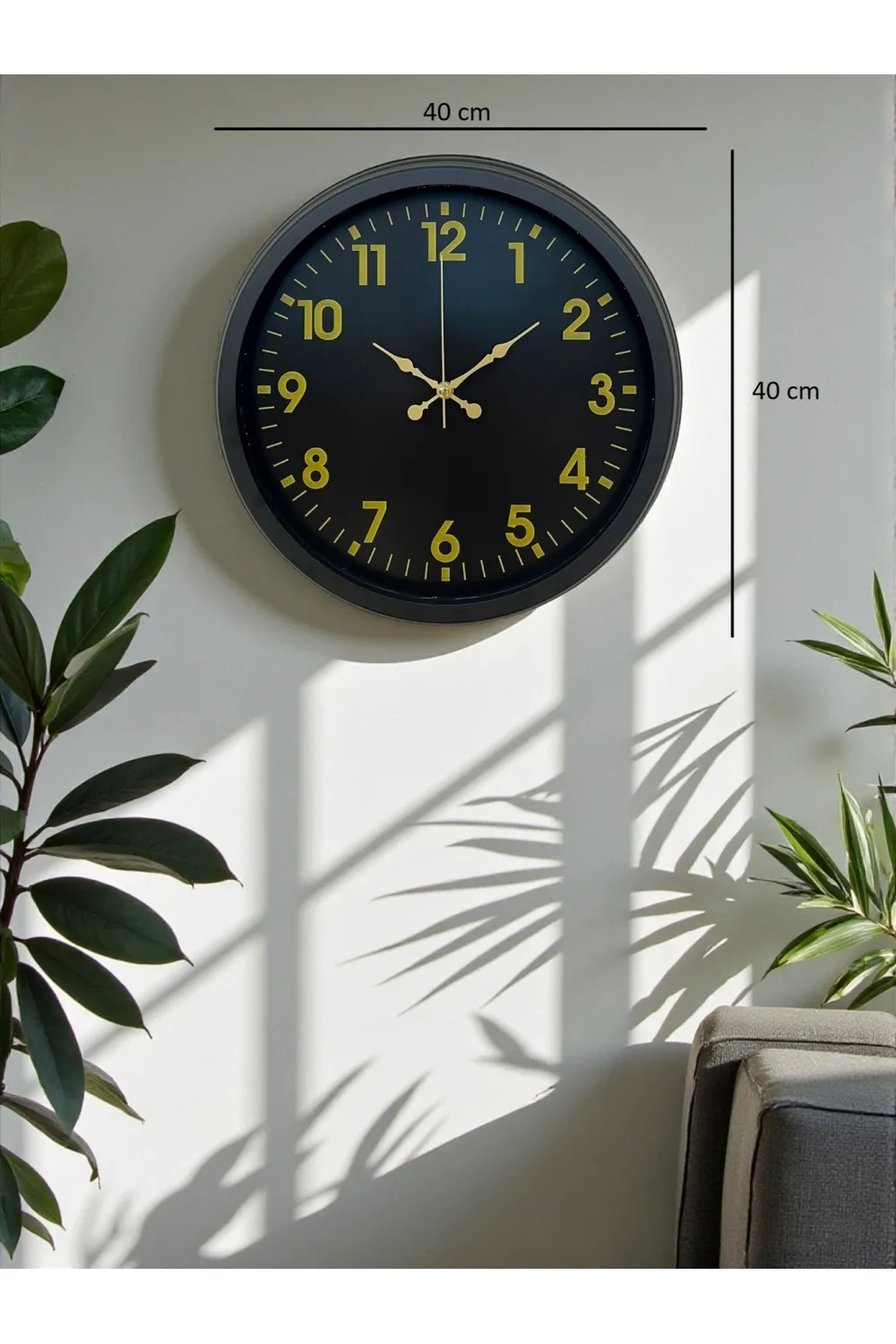 Siyah Standart 40 Cm Metal Dekoratif Duvar Saati