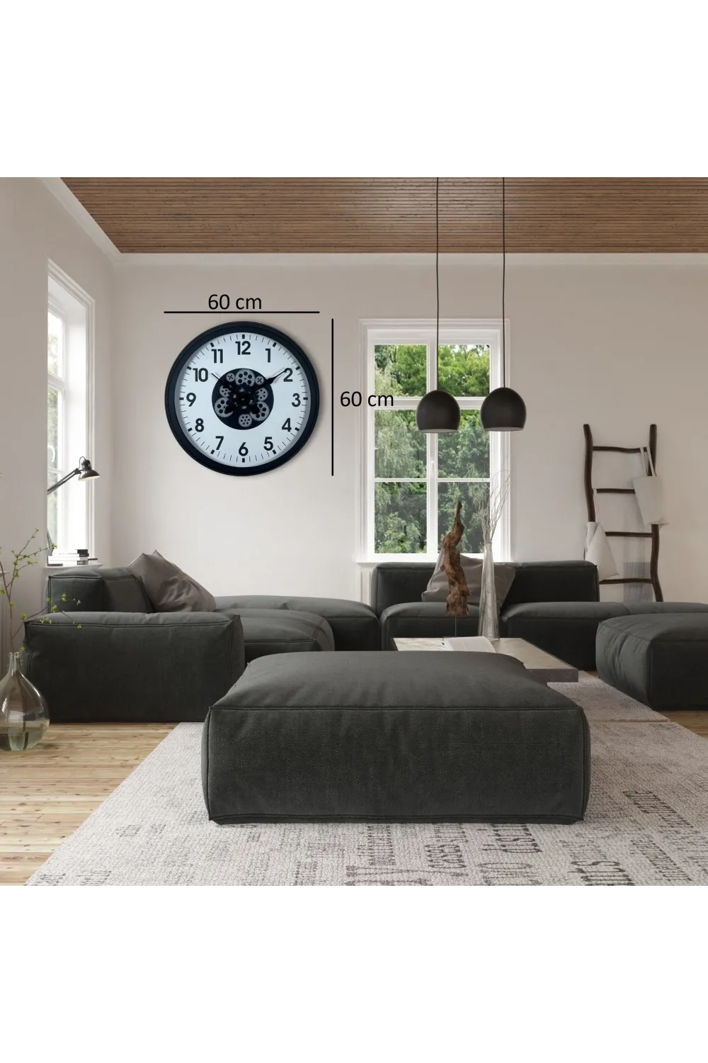 Siyah Standart 60 Cm Çarklı Duvar Saati
