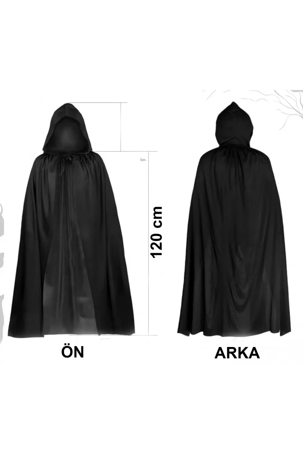 Siyah Uzun Pelerin 120 Cm Kapüşonlu – Cosplay Ve Parti Kostümü
