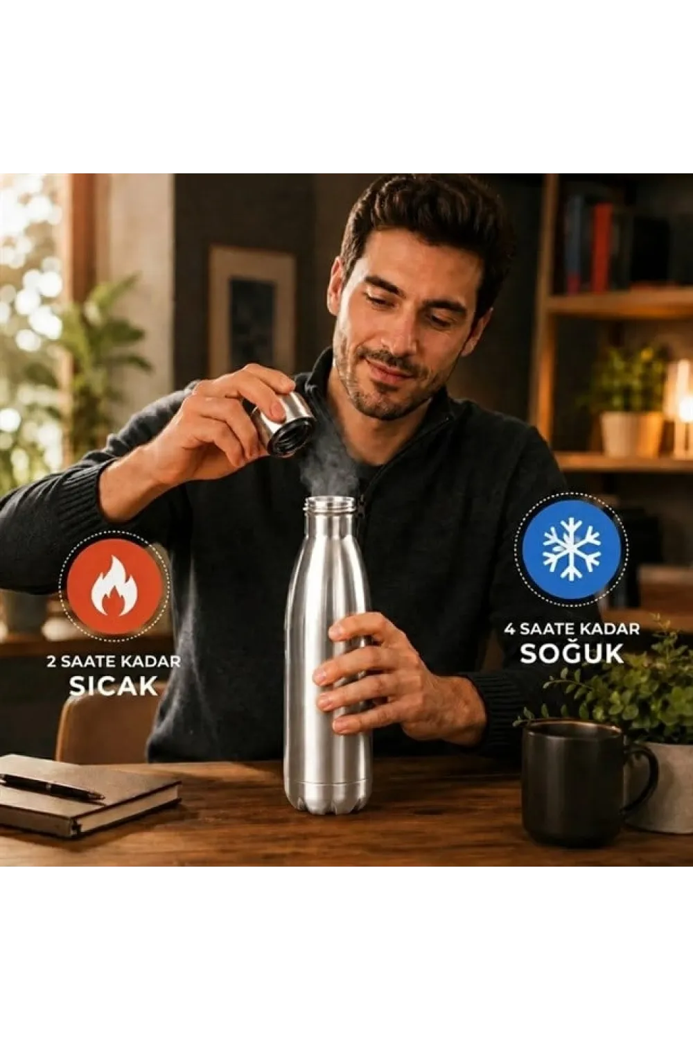 SN-25713 Şişe Tipi 500 Ml. Paslanmaz Çelik Termos