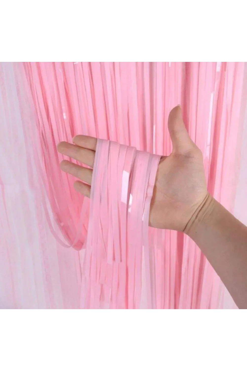 Soft Pembe Püsküllü Kapı Perdesi - Parti, Baby Shower, Cinsiyet Partisi 1x2 m